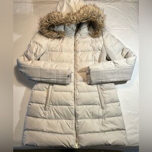 Covington Women’s Large Cream Colored Down/Feather Hooded Puffer Parka Pockets